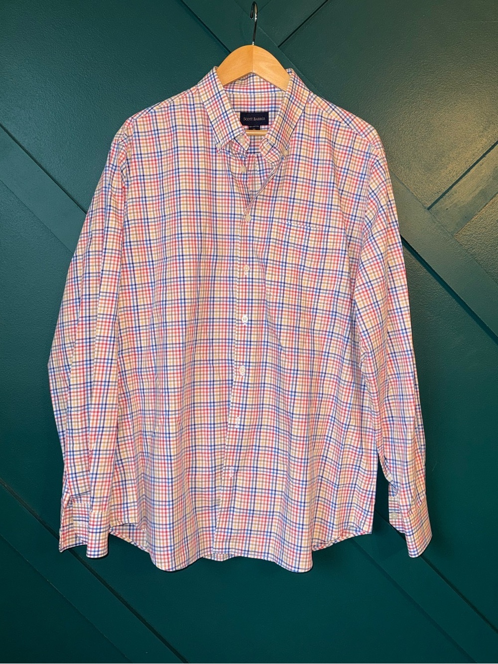 Scott Barber Men's Pink and Blue Plaid Button-Down Shirt